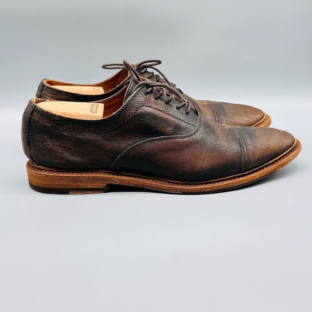 Frye Cap Toe Oxford Shoes Mens 10 Brown Leather Lace Up Dress Distressed Formal